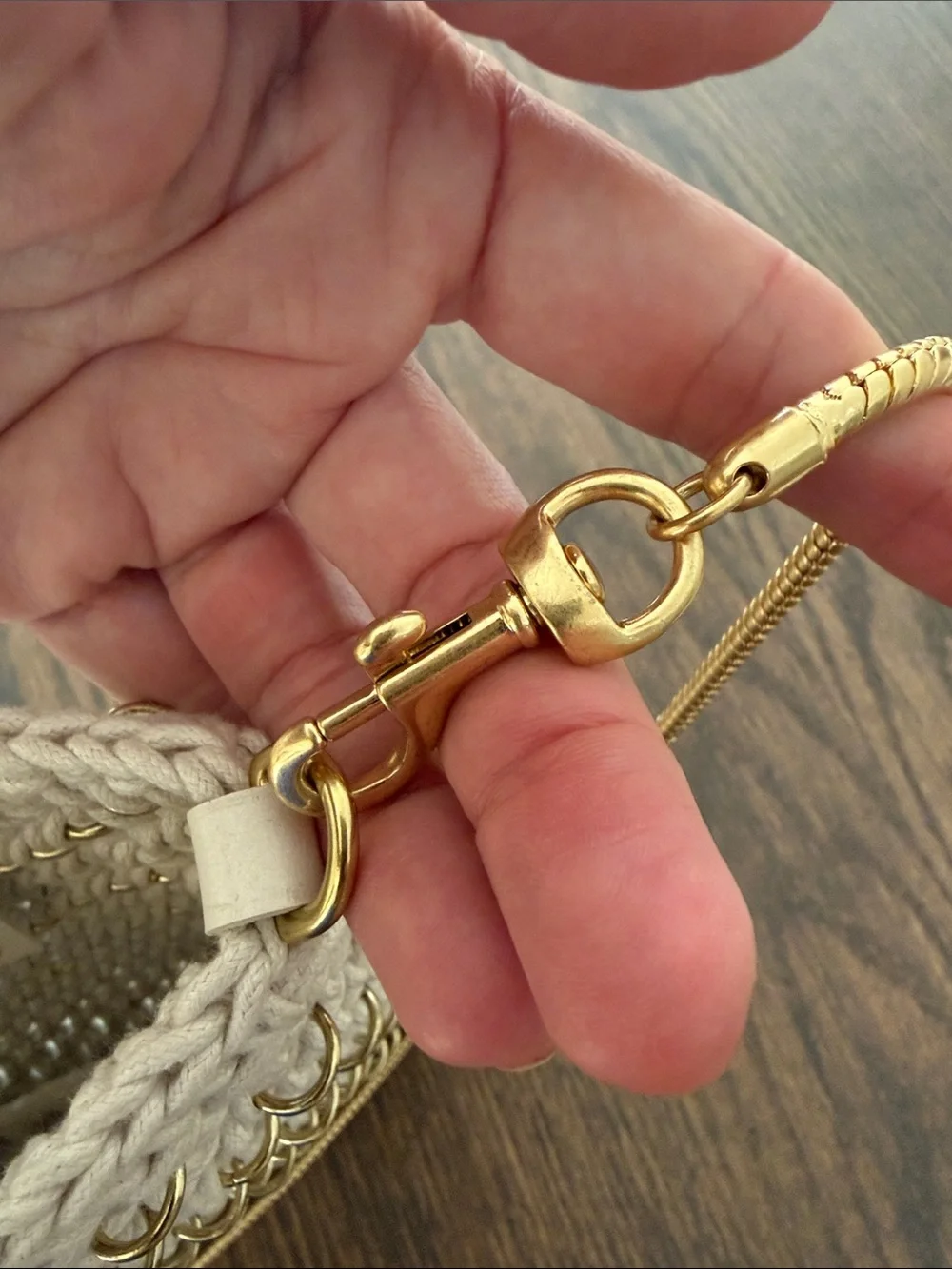 Clare V Cleore Bag in Cotton Cording w/ Gold Rings  Snake Chain Crossbody Strap